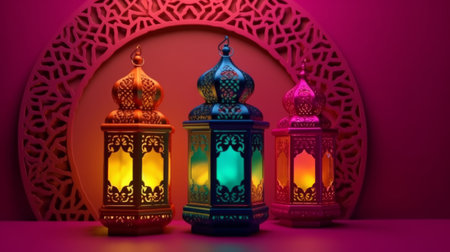 islamic lantern with colorful background for both ramadan and adha Eid al Adha the Feast of Sacrifice Generative AIの素材