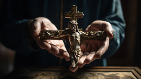 still life of crucifix held in hand Eid al Adha the Feast of Sacrifice Generative AIの素材