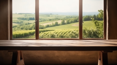 Empty Wooden table blurred background Generative AIの素材