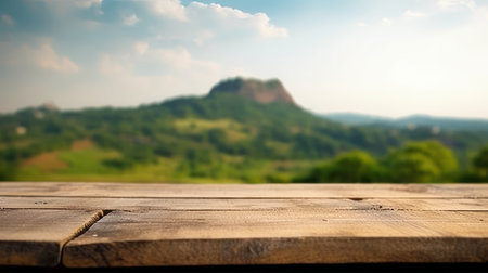 Empty Wooden table blurred background Generative AIの素材