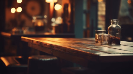 Empty Wooden table blurred background Generative AIの素材