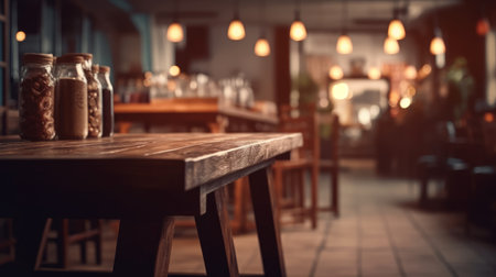 Empty Wooden table blurred background Generative AIの素材
