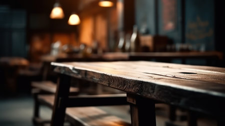 Empty Wooden table blurred background Generative AIの素材