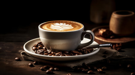 Cups Cappuccino on a Wooden Surface Background Generative AIの素材