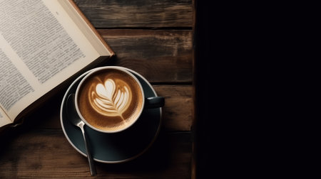 Cups Cappuccino on a Wooden Surface Background Generative AIの素材
