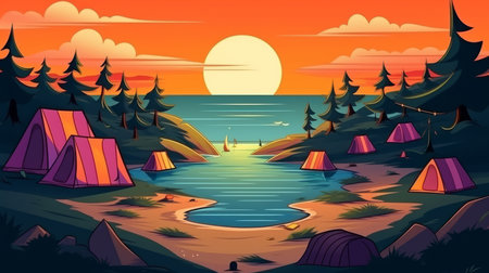Summer Camp in The Beach Landcape Background Generative AIの素材