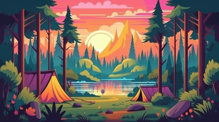 Summer Camp in The Forest Landcape Background Generative AIの素材