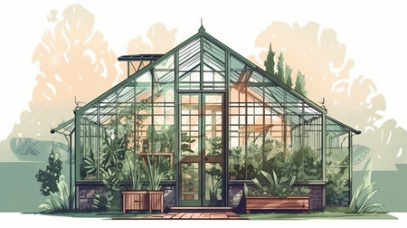 Greenhouse growing vegetables, fruits, flowers Generative AIの素材