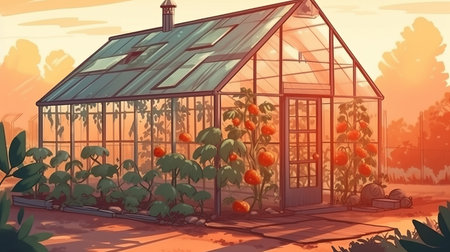 Greenhouse growing vegetables, fruits, flowers Generative AIの素材