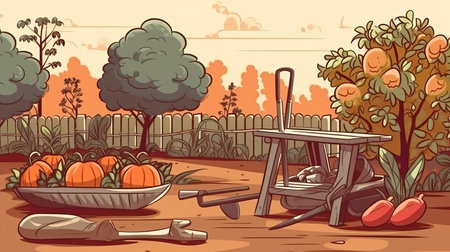farmer farm grow vegetables grow fruit Gardening Tools Generative AIの素材