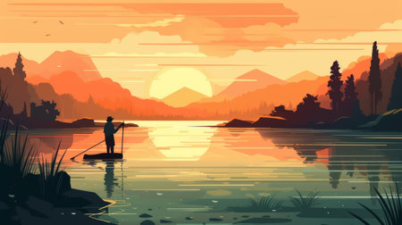 People are fishing for subsistence, villagers, cooking, trading, sports Generative AIの素材