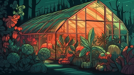 Greenhouse growing vegetables, fruits, flowers Generative AIの素材