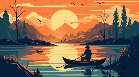 People are fishing for subsistence, villagers, cooking, trading, sports Generative AIの素材