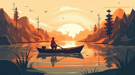 People are fishing for subsistence, villagers, cooking, trading, sports Generative AIの素材