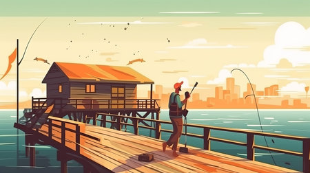 People are fishing for subsistence, villagers, cooking, trading, sports Generative AIの素材
