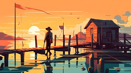 People are fishing for subsistence, villagers, cooking, trading, sports Generative AIの素材