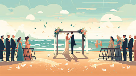 wedding ceremony with newlywed couple Generative AIの素材