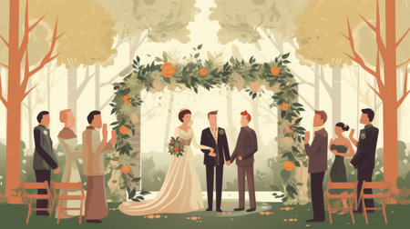 wedding ceremony with newlywed couple Generative AIの素材