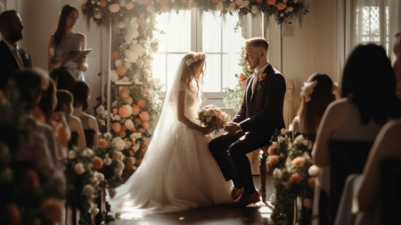 wedding ceremony with newlywed couple Generative AIの素材