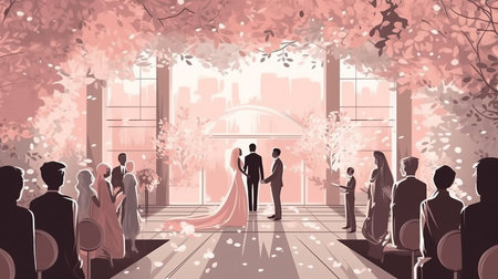wedding ceremony with newlywed couple Generative AIの素材