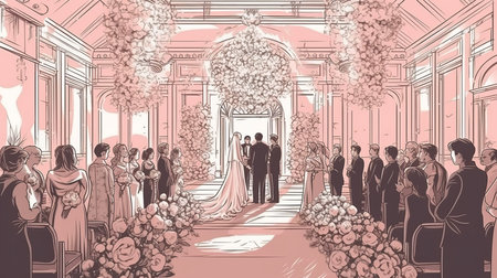 wedding ceremony with newlywed couple Generative AIの素材