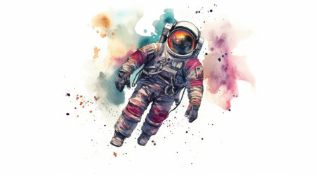 astronaut and universe planets watercolor white background Generative AIの素材