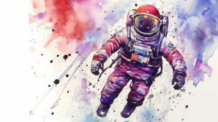 astronaut and universe planets watercolor white background Generative AIの素材
