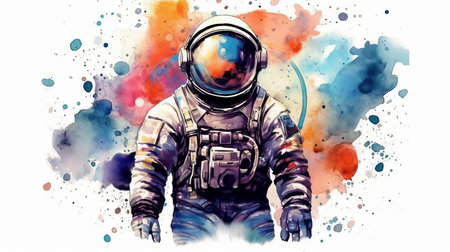 astronaut and universe planets watercolor white background Generative AIの素材