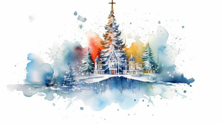 watercolor christmas White background scene Generative AIの素材