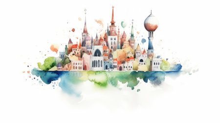 Travel around the world, watercolor, white background scene Generative AIの素材