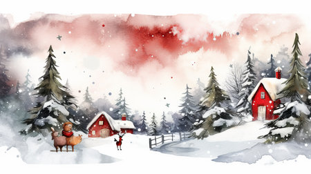 watercolor christmas White background scene Generative AIの素材