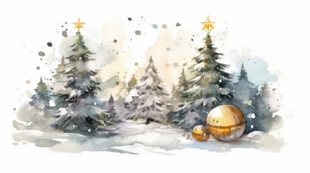 watercolor christmas White background scene Generative AIの素材