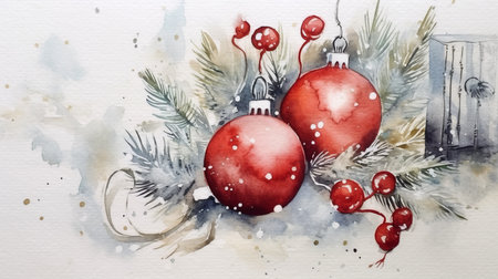 watercolor christmas White background scene Generative AIの素材