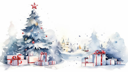watercolor christmas White background scene Generative AIの素材