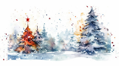 watercolor christmas White background scene Generative AIの素材