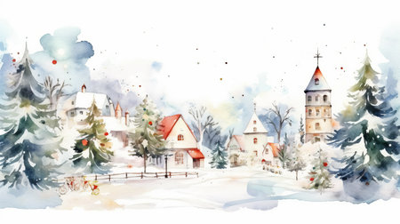 watercolor christmas White background scene Generative AIの素材
