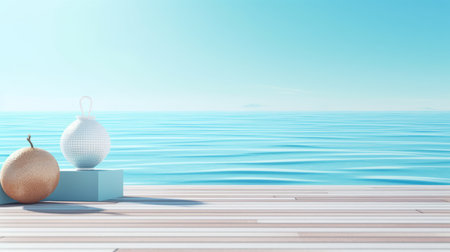 summer product backdrop, blue sea background Summer, the hottest season Generative AIの素材