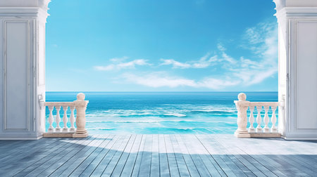 summer product backdrop, blue sea background Summer, the hottest season Generative AIの素材