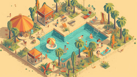 Summer the hottest season summer Illustration Isometric Generative AIの素材