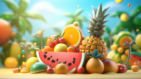 Summer the hottest season Sea vector illustration White background scene Generative AIの素材