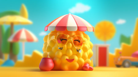 Sun 3D cartoon Summer Generative AIの素材