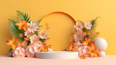 podium stage mockup for product display decorated Summer the hottest season Generative AIの素材