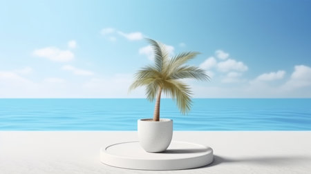 podium stage mockup for product display decorated Summer the hottest season Generative AIの素材