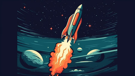 rocket taking off Concept of earning money online working in digital business entrepreneurship cryptocurrency investment digital marketing AI Generateの素材