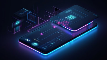 Perspective smartphone and internet banking app Online payment security transaction via credit card Digital protection, transfer pay protection. Modern smartphone app Generative AIの素材