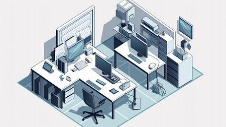 office work computer desk isometric Generative AIの素材
