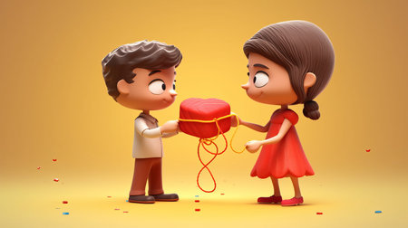 Valentine's Day 3D Illustration of a Cartoon Coupleの素材