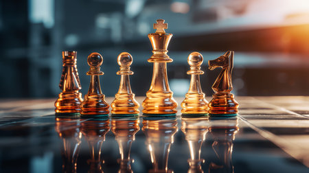 Gold queen is the leader of the chess in the game on board. Business concept. Strategy, Success, management, business planning, disruption and leadership concept Generative AIの素材