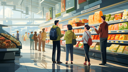 shopping in a supermarket generative AIの素材