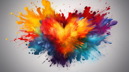 Holi Festival colorful rainbow paint color powder explosion heart 25th March Generative AIの素材